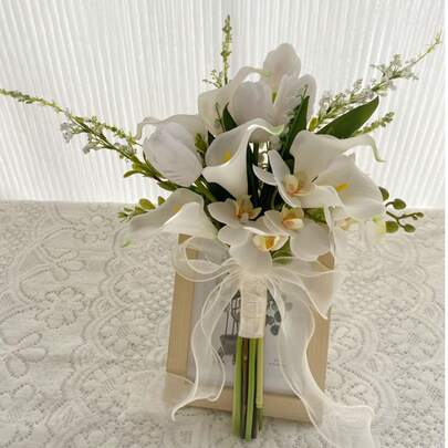 Ramo de tulipanes blancos artificiales románticos, accesorios de fotografía para bodas, ramo de novia, boda, Día de San Valentín, decoración del hogar, regalo, cumpleaños, graduación