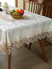 HXARTMIS 1 PC Beige Rectangular Tablecloth, Made With Embroidered Lace And Jacquard Craft, Which Can Effectively Protect The Tabletop. Tablecloth, Tablecloth, Birthday, White Tablecloth, Baptism, Pink Tablecloth, Stain-Resistant Tablecloth, Furniture Doilies, Living Room Rug, Plastic Kitchen Tablecloth, Round Tablecloth, Square Tablecloth - Beige - View 4