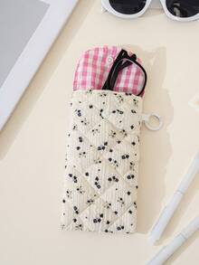 1 pieza/set Bolsa de almacenamiento de maquillaje acolchada con estampado floral, bolsa de almacenamiento portátil para gafas de niña de color azul con gancho, set de bolsas de almacenamiento de viaje de gran capacidad y estilo vintage, bolsa de almacenamiento multifuncional para bolso, bolsa de cosméticos ligera, bolsa de almacenamiento con estampado kawaii, bolsa linda para gafas de sol con cierre de hebilla, estuche para gafas, estilo INS, bolsa para gafas de mujer, regalo para el Día de San Valentín, artículo esencial para viajar, artículo esencial para dormitorio, decoración de habitación - Azul Marino - Ver 3