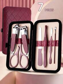 VCHOSE 7/10/12/20pcs Stainless Steel Nail Clipper Set, High Precision Manicure Kit With Nail File, Stylish Portable Nail Care Set For Fingernails And Toenails - Red - View 10