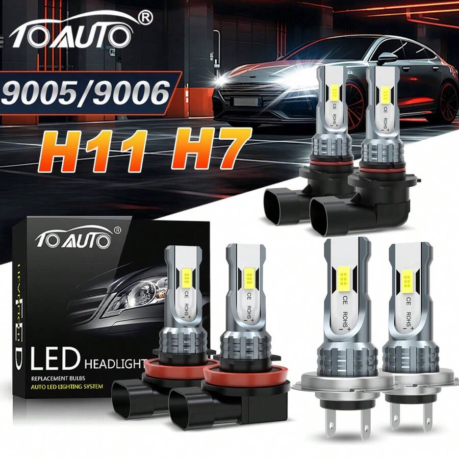 TOAUTO 2pcs H11 H7 9005 HB3 9006 HB4 Car CSP LED Fog Headlight Bulbs 6000K White Auto Fog Lamp Day Running Light - A - View 1