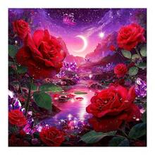 1pc Full Round Diamond Painting Red Flower Cross Stitch 5d Diy Embroidery Adult Handmade Gift 40x40cm Frameless - Multicolor - View 10
