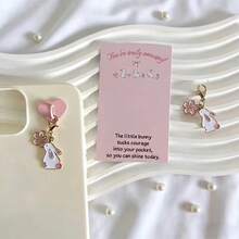 5个/10个可爱樱花兔钥匙扣，带口袋拥抱鼓励卡 | 适合学生/上班族/朋友 | 完美适用于复活节/生日/考试/毕业典礼/日常鼓励/节日祝福/异地关怀 | 金属材质 - 彩色 - 查看 3