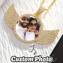 1 Customized Photo Circular Necklace With Chain - Vintage Bohemian Feng Shui Diamond Wing Pendant, Personalized Women's Jewelry Gift, Valentine's Day Gift, Casual Outfit, Craftsmanship, Nostalgic Souvenir, Bohemian Style, Exquisite Craftsmanship, Fashionable Accessories - 彩色 - 查看 4