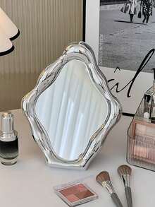 1pc Silver Plated Desktop Makeup Mirror, Bedroom Vanity Mirror, Portable Student Mirror, High Definition Rotating Makeup Mirror, Single Pack - Silver - View 5