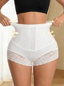 High Waist Tummy Control Seamless Lace Panties Breathable Tummy Control Underwear With Butt Lift Shaping Triangle Briefs - White - View 2