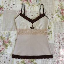 Awevudst Women Y2k Fairy Grunge Tank Tops Vintage Aesthetic Lace Trim Cami Shirt Slim Fit Knit Ribbed Coquette Clothes - trắng - Xem 1