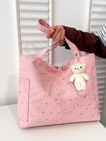 Casual Nylon Women's Tote Bag, Large Capacity, Fashion Star Pattern, Ladies Shoulder Bag, New Student Minimalist Style