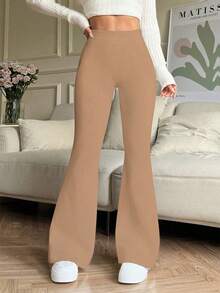 Quần yoga ống loe cạp cao màu trơn dành cho nữ, quần legging bó sát hỗ trợ tập luyện thể thao, chạy bộ, thể dục. - màu đất - Xem 3