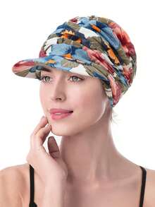 1pc Elegant Retro Printed Newsboy Cap Style Muslim Women Headscarf, Versatile Casual Sun Protection Head Wrap - Color - View 2