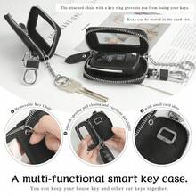 时尚多功能智能钥匙包，男女通用，字母浮雕设计，透明窗口，拉链开合，兼容智能钥匙，带登山扣，款式可爱，适合通勤和上学使用 - 粉色 - 查看 4