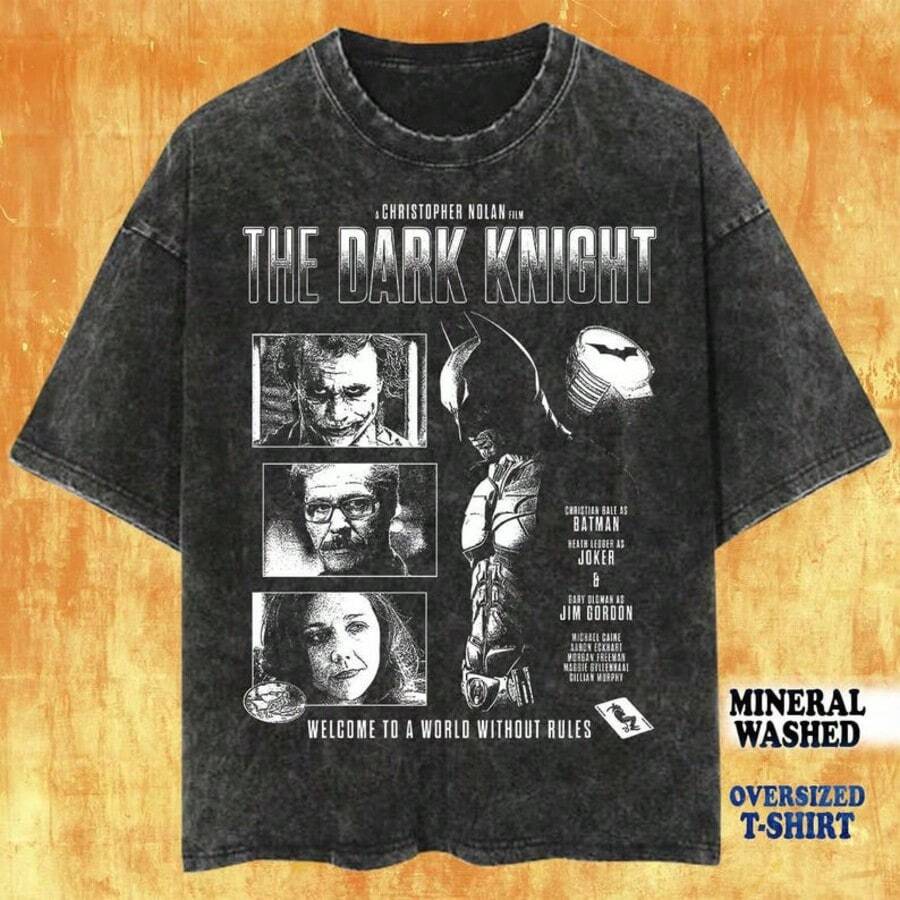 Vintage Wash The Da Rk Kni Ght T-Shirt, Christian Bale, Christoper Nolan, Joker Graphic Fan T-Shirt - màu đen - Xem 1