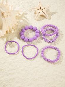 imoli 6件套波西米亚风树脂珠弹性叠戴手链，适合海滩、度假、派对等场合，女士珠宝礼物 - 彩色 - 查看 3