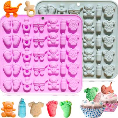 Baby Shower Candy Cake Molds - Silicone Baby Feet Bottle Pacifier Carriage Gummy Bear For Cupcake Decoration