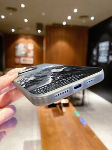 1 chiếc ốp lưng silicon mềm mại thời trang với mặt sau bằng acrylic cứng, họa tiết núi non và trăng khuyết, thiết kế màu gradient sang trọng, tương thích với iPhone/Redmi/VIVO/OPPO - màu đen - Xem 6