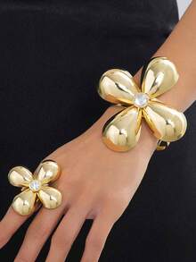 优雅百搭的几何水滴形水钻手链戒指首饰套装，适合正式场合和送礼。 - 金黃色 - 查看 1