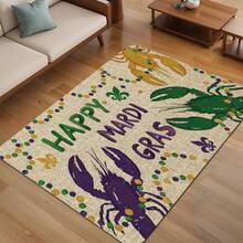 1pc Happy  Gras Lobster Doormat - Non-Slip Machine Washable Indoor/Outdoor Mat With Lobster &  Gras Decorations, Purple & Golden Coastal Design For EntrywayOpen In New Tab - 1PC-18*30inch - View 2