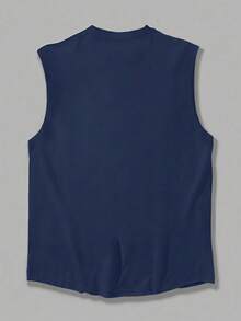 1pc Men's Casual Coconut Tree Print Round Neck Tank Top, Summer - Navy Blue - View 4