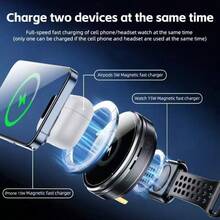 3-In-1 Retractable Magnetic Wireless Charging Holder For Phone, Watch And Earphones, Made Of Zinc Alloy Metal - A - View 2