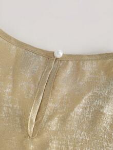 女士金属色圆领无袖衬衫，休闲夏季上衣，适合派对、约会之夜。 - 金色 - 查看 7