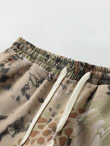 男士夏季休闲百搭蛇纹迷彩多口袋时尚工装七分裤 - 黃色 - 查看 4