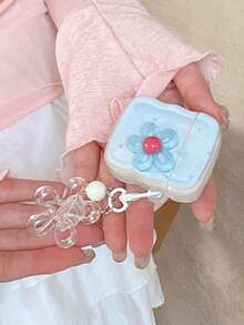 1pc Spring Ins Style Minimalist 3D Fresh Flower Decor Suitable For AirPods Pro 2, 4, Apple Wireless Bluetooth Earphones 1/2, New Gen 3 Anti-Drop Earphone Case (Earphones Not Included) - Baby Blue - View 5