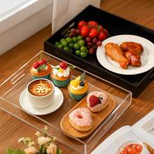 صينية شفافة من الأكريليك مع مقبض، 30 * 20 سم، مثالية لتقديم القهوة والمقبلات والإفطار وتنظيم أدراج المكياج على سطح المطبخ - متعدد الألوان - مشاهدة 2