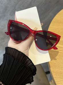 1 Pair Women's Burgundy Cat Eye PC Frame Fashion Glasses With Gray Lens, Retro Fashion Glasses Suitable For Daily Wear - Wine Red Frame - View 2