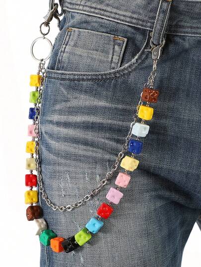 1pc European & American Accessories, Dopamine Bead Chain Waist Chain, Colorful Cube Beads Pants Chain, Fashion Accessory Gift, Casual Wear (Random Color, May Differ From Image)