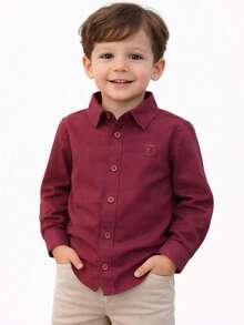 Children's/Youth Long-Sleeved Dress Shirt For Graduation, Baptism, Conference, Church - Burgundy - View 1