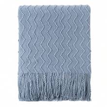 Bluish Grey Throw Blanket For Couch, Textured Knit Throw, Boho Blankets And Throws For Sofa Bed Living Room Decor, Outdoor Throw Blanket, 50"X60" - Bluish Grey - 查看 1