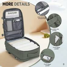 17-Inch Laptop Business Work Waterproof Backpack, Large Travel Backpack For Both Men And Women, Handbag, With Laptop Compartment, Suitable For Carry-On Luggage, Carry-On Luggage Box, Super Large Travel Backpack, Suitable For Business Trips, Travel Bag, Suitable For School, Suitable For Both Men And Women. - 軍綠色 - 查看 5