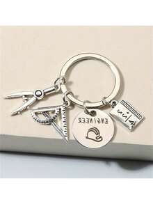 Metal Ruler, Compass, Tool Keychain, Engineer Keyring, Wallet Keychain, Elegant Bag Charm, Creative Christmas Gift - Silver - View 3