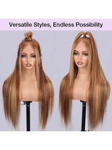 ZHENDEFA 4/27 Ombre Honey Gold Highlight Straight Human Hair Invisible 360 Degree Full Lace Wig With 200% Density Brazilian Remy Hair Hairline - S4/27 - View 8