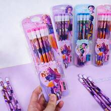 12支装 K-POP 2025 驱魔女团 12支装大号铅笔带橡皮擦，含3个卷笔刀，卡通 K-POP 风格文具，学习铅笔 - 彩色 - 查看 5