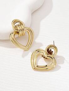 1 par de pendientes con forma de corazón retro y versátiles de moda - Amarillo Oro - Ver 2