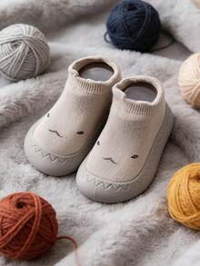 1 Pair Beige Shark Pattern Baby Toddler Shoes, Anti-Slip Soft Sole Silicone Socks Shoes, Breathable Knit Indoor/Outdoor Floor Sports Shoes - Beige - View 4