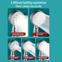 1个5档灰色暂停按钮高流量淋浴喷头，多功能可调节喷洒手持式淋浴喷头，仅适用于浴室和浴缸。 - 方形 - 查看 2