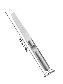 1pc Stainless Steel Double-Sided Nail File, Concave Handle, Sandpaper Nail File, Non-Slip Nail Clipper - Silver - View 10
