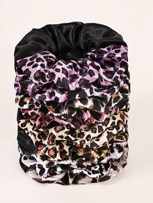 10pcs Elegant Leopard Print & Black Patchwork Scrunchies Hair Accessories For Women Hair Ties Ponytail Holder Scrunchy Hair Ties - Multicolor - View 1