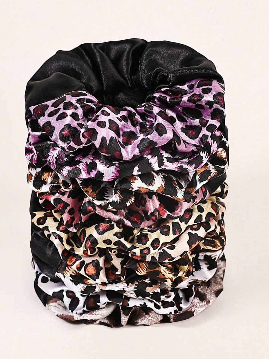10pcs Elegant Leopard Print & Black Patchwork Scrunchies Hair Accessories For Women Hair Ties Ponytail Holder Scrunchy Hair Ties - Multicolor - View 1