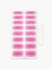 16Pcs Pink-White Gradient Nail Strips,Shimmering Golden Crackle Luxury-Style Nail Stickers,Salon-Quality Easy To Apply, Suitable For Ladies' DIY Manicures At Home. Nails Nail Supplies - Pink - View 5