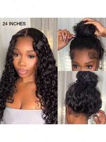 ZHENDEFA 隐藏式绑带 360° 无胶蕾丝前假发 真人发预拔毛 200 密度 深波浪高清透明蕾丝前假发 带抽绳 卷曲蕾丝前假发 女士 - SNatural - 查看 4