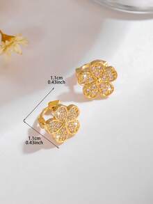 一对优雅的锆石花朵耳环，是送给女性、女孩、母亲、老师、朋友的理想日常佩戴礼物。 - 金黃色花朵 - 查看 1