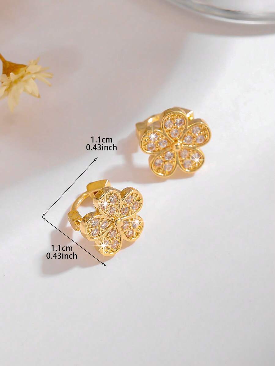 一对优雅的锆石花朵耳环，是送给女性、女孩、母亲、老师、朋友的理想日常佩戴礼物。 - 金黃色花朵 - 查看 1