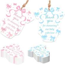25/50 个粉色蝴蝶结感谢卡，感谢您用充满爱意的卡片环绕我们的宝宝。粉色蝴蝶结主题，性别揭晓派对小礼物（粉色/蓝色可选） - 彩色 - 查看 1