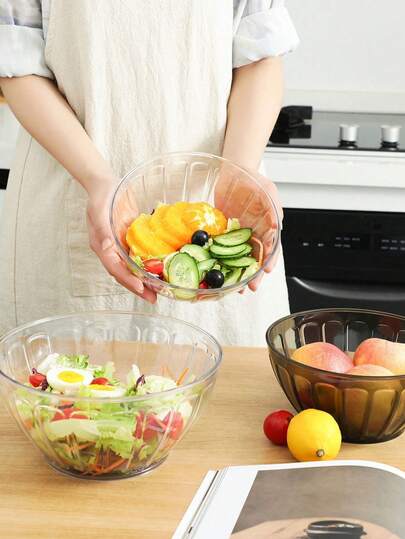 1个圆形PET食品储物盒带盖 - 透明密封沙拉碗，适用于备餐、水果、零食、烘焙、烧烤、蔬菜 | 便携式厨房和野餐碗套装，厨房用具，备餐，食品储物盒，例如桌面装饰、餐具配件、午餐碗、冰箱收纳、食品托盘