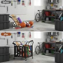 carrito organizadorCarrito rodante de almacenamiento de múltiples pelotas deportivas de tela de malla MyGift con marco de metal  mate y asas en ángulo para baloncesto fútbol equipo de jaula de pelotas para - como en la foto - Ver 2