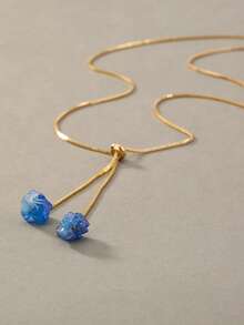 Nooxian 1件 时尚可调节蓝色紫水晶天然石吊坠项链 - 金黃色 - 查看 7