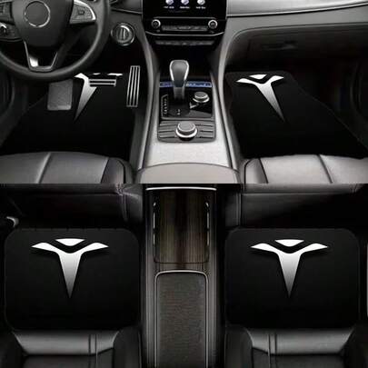 Bộ 4 thảm trải sàn ô tô chủ đề Tesla, làm từ sợi polyester, thiết kế thời trang, phủ kín toàn bộ ghế trước và sau, chống trơn trượt, thích hợp để nâng cấp nội thất xe hơi, phù hợp với hầu hết các dòng xe (Sedan, SUV, Van, Truck).